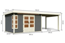 KARIBU Gartenhaus Kastorf 7, Terragrau, Fichtenholz 28mm, 702 X 244 X 222 Cm, Flachdach, Anbau 3,2m -Dopple Geschaft 30467 4 05.jpg