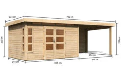 KARIBU Gartenhaus Kastorf 7, Naturbelassen, Fichtenholz 28mm, 702 X 244 X 222 Cm, Flachdach, Anbau 3,2m Mit Rückwand -Dopple Geschaft 30468 3 05.jpg