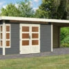 KARIBU Gartenhaus Kastorf 7, Terragrau, Fichtenholz 28mm, 702 X 244 X 222 Cm, Flachdach, Anbau 3,2m Mit Rückwand -Dopple Geschaft 30468 4 01.jpg