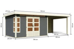 KARIBU Gartenhaus Kastorf 7, Terragrau, Fichtenholz 28mm, 702 X 244 X 222 Cm, Flachdach, Anbau 3,2m Mit Rückwand -Dopple Geschaft 30468 4 05.jpg
