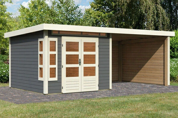 KARIBU Gartenhaus Kastorf6 , Terragrau, Fichtenholz 28mm, 612 X 274 X 222 Cm, Flachdach, Anbau 3,2m Mit Rück- Und Seitenwand 3 KARIBU Gartenhaus Kastorf6 , Terragrau, Fichtenholz 28mm, 612 X 274 X 222 Cm, Flachdach, Anbau 3,2m Mit Rück- Und Seitenwand