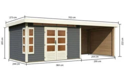 KARIBU Gartenhaus Kastorf 7, Terragrau, Fichtenholz 28mm, 702 X 244 X 222 Cm, Flachdach, Anbau 3,2m Mit Rück- Und Seitenwand -Dopple Geschaft 30469 4 05.jpg