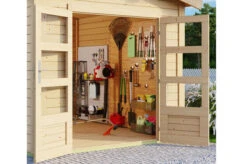 KARIBU Gartenhaus Theres 3, Naturbelassen, Fichtenholz 28mm, 528 X 240 X 242 Cm, Satteldach, Inkl. Dachausbauelement -Dopple Geschaft 30471 1 03.jpg