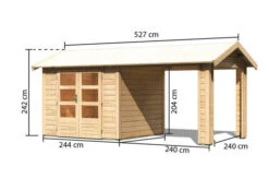 KARIBU Gartenhaus Theres 3, Naturbelassen, Fichtenholz 28mm, 528 X 240 X 242 Cm, Satteldach, Inkl. Dachausbauelement -Dopple Geschaft 30471 1 05.jpg