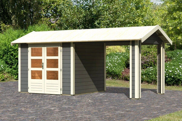 KARIBU Gartenhaus Theres 3, Terragrau, Fichtenholz 28mm, 528 X 240 X 242 Cm, Satteldach, Inkl. Dachausbauelement 3 KARIBU Gartenhaus Theres 3, Terragrau, Fichtenholz 28mm, 528 X 240 X 242 Cm, Satteldach, Inkl. Dachausbauelement