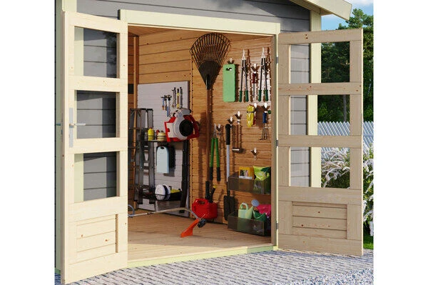 KARIBU Gartenhaus Theres 3, Terragrau, Fichtenholz 28mm, 528 X 240 X 242 Cm, Satteldach, Inkl. Dachausbauelement 4 KARIBU Gartenhaus Theres 3, Terragrau, Fichtenholz 28mm, 528 X 240 X 242 Cm, Satteldach, Inkl. Dachausbauelement – Bild 2