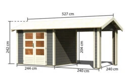 KARIBU Gartenhaus Theres 3, Terragrau, Fichtenholz 28mm, 528 X 240 X 242 Cm, Satteldach, Inkl. Dachausbauelement 15 KARIBU Gartenhaus Theres 3, Terragrau, Fichtenholz 28mm, 528 X 240 X 242 Cm, Satteldach, Inkl. Dachausbauelement -Dopple Geschaft 30471 2 05.jpg