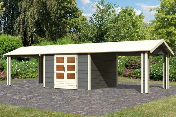 KARIBU Gartenhaus Theres 7, Terragrau, Fichtenholz 28mm, 947 X 304 X 250 Cm, Satteldach, 2 Dachausbauelemente 4 KARIBU Gartenhaus Theres 7, Terragrau, Fichtenholz 28mm, 947 X 304 X 250 Cm, Satteldach, 2 Dachausbauelemente – Bild 2