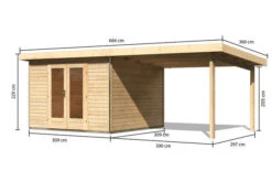 KARIBU Gartenhaus Radeburg 1, Naturbelassen, Fichtenholz 40mm, 664 X 309 X 229,5 Cm, Pultdach, Anbau 3,3m -Dopple Geschaft 30474 1 05.jpg