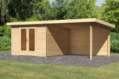 KARIBU Gartenhaus Radeburg 1, Naturbelassen, Fichtenholz 40mm, 664 X 309 X 229,5 Cm, Pultdach, Anbau 3,3m Mit Rückwand