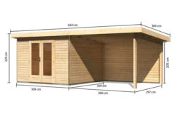 KARIBU Gartenhaus Radeburg 1, Naturbelassen, Fichtenholz 40mm, 664 X 309 X 229,5 Cm, Pultdach, Anbau 3,3m Mit Rückwand -Dopple Geschaft 30475 1 05.jpg