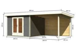 KARIBU Gartenhaus Radeburg 1, Terragrau, Fichtenholz 40mm, 664 X 309 X 229,5 Cm, Pultdach, Anbau 3,3m Mit Rückwand -Dopple Geschaft 30475 2 05.jpg