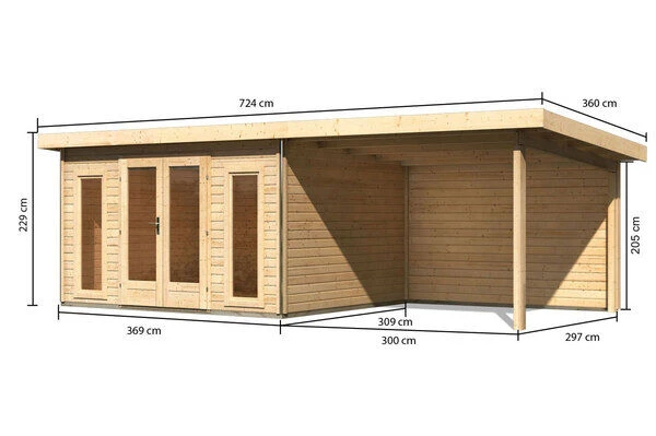 KARIBU Gartenhaus Radeburg 2, Naturbelassen, Fichtenholz 40mm, 724 X 309 X 229,5 Cm, Pultdach, Anbau 3,3m Mit Rückwand 7 KARIBU Gartenhaus Radeburg 2, Naturbelassen, Fichtenholz 40mm, 724 X 309 X 229,5 Cm, Pultdach, Anbau 3,3m Mit Rückwand – Bild 5
