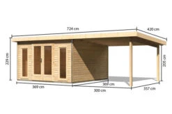 KARIBU Gartenhaus Radeburg 3, Naturbelassen, Fichtenholz 40mm, 724 X 369 X 229,5 Cm, Pultdach, Anbau 3,3m -Dopple Geschaft 30479 1 05.jpg