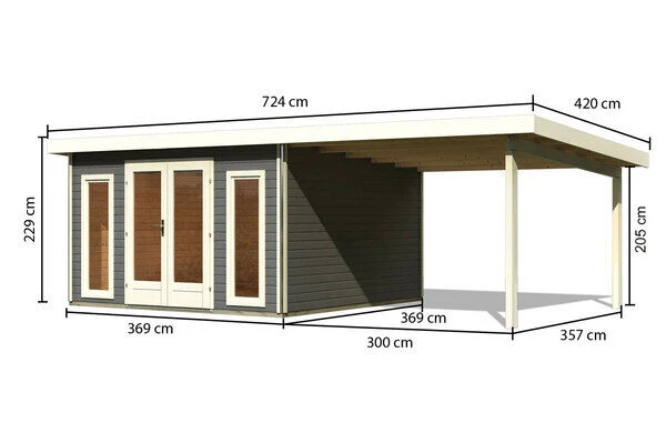 KARIBU Gartenhaus Radeburg 3, Terragrau, Fichtenholz 40mm, 724 X 369 X 229,5 Cm, Pultdach, Anbau 3,3m 7 KARIBU Gartenhaus Radeburg 3, Terragrau, Fichtenholz 40mm, 724 X 369 X 229,5 Cm, Pultdach, Anbau 3,3m – Bild 5