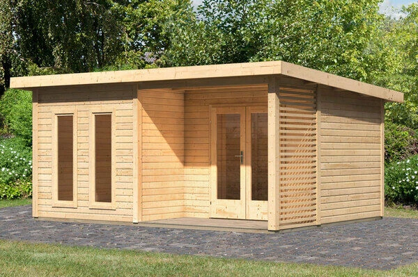 KARIBU Terrassenhaus Radeburg 5, Naturbelassen, Fichtenholz 38mm, 560 X 368 X 254 Cm, Flachdach 4 KARIBU Terrassenhaus Radeburg 5, Naturbelassen, Fichtenholz 38mm, 560 X 368 X 254 Cm, Flachdach – Bild 2