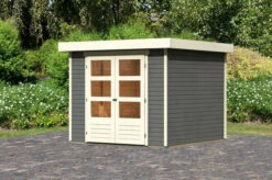 KARIBU Gartenhaus Askola , Terragrau, Fichtenholz 19mm, 266 X 246 X 211 Cm, Flachdach, Doppelflügeltür