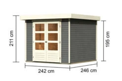 KARIBU Gartenhaus Askola , Terragrau, Fichtenholz 19mm, 266 X 246 X 211 Cm, Flachdach, Doppelflügeltür -Dopple Geschaft 30535 1 05.jpg