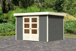 KARIBU Gartenhaus Askola 5, Terragrau, Fichtenholz 19mm, 330 X 246 X 211 Cm, Flachdach, Doppelflügeltür