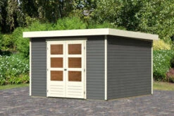 KARIBU Gartenhaus Askola 6, Terragrau, Fichtenholz 19mm, 334 X 306 X 216 Cm, Flachdach, Doppelflügeltür