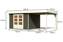 KARIBU Gartenhaus Askola 6, Terragrau, Fichtenholz 19mm, 558 X 306 X 216 Cm, Flachdach, Anbau 2,4m -Dopple Geschaft 30536 3 05.jpg