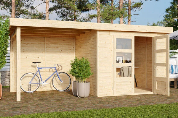 KARIBU Gartenhaus Askola 3, Naturbelassen, Fichtenholz 19mm, 491 X 217 X 211 Cm, Flachdach, Anbau 2,4m Mit Rückwand 3 KARIBU Gartenhaus Askola 3, Naturbelassen, Fichtenholz 19mm, 491 X 217 X 211 Cm, Flachdach, Anbau 2,4m Mit Rückwand