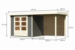 KARIBU Gartenhaus Askola 3, Terragrau, Fichtenholz 19mm, 491 X 217 X 211 Cm, Flachdach, Anbau 2,4m Mit Rückwand -Dopple Geschaft 30537 4 05.jpg
