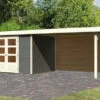 KARIBU Gartenhaus Askola 5, Terragrau, Fichtenholz 19mm, 591,5 X 246 X 211 Cm, Flachdach, Seitlicher Anbau 2,8m Mit Rückwand