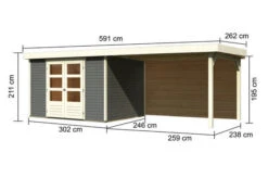 KARIBU Gartenhaus Askola 5, Terragrau, Fichtenholz 19mm, 591,5 X 246 X 211 Cm, Flachdach, Seitlicher Anbau 2,8m Mit Rückwand -Dopple Geschaft 30540 10 05.jpg