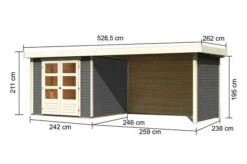 KARIBU Gartenhaus Askola3,5 , Terragrau, Fichtenholz 19mm, 528,5 X 246 X 211 Cm, Flachdach, Seitlicher Anbau 2,8m Mit Rück- Und Seitenwand -Dopple Geschaft 30541 1 05.jpg