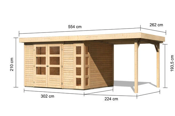 KARIBU Gartenhaus Kerko 5, Naturbelassen, Fichtenholz 19mm, 554 X 246 X 210 Cm, Flachdach, Anbau 2,4m 7 KARIBU Gartenhaus Kerko 5, Naturbelassen, Fichtenholz 19mm, 554 X 246 X 210 Cm, Flachdach, Anbau 2,4m – Bild 5