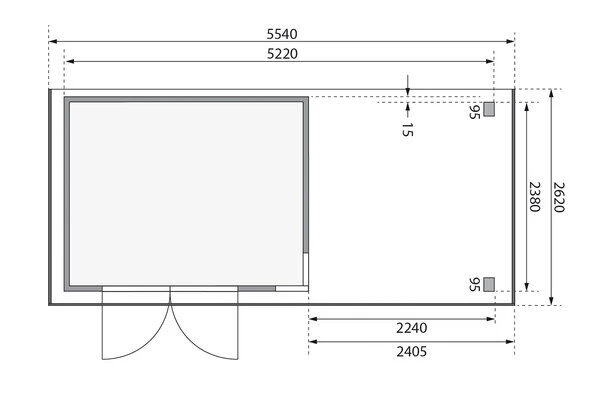 KARIBU Gartenhaus Kerko 5, Naturbelassen, Fichtenholz 19mm, 554 X 246 X 210 Cm, Flachdach, Anbau 2,4m 8 KARIBU Gartenhaus Kerko 5, Naturbelassen, Fichtenholz 19mm, 554 X 246 X 210 Cm, Flachdach, Anbau 2,4m – Bild 6