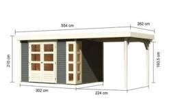 KARIBU Gartenhaus Kerko 5, Terragrau, Fichtenholz 19mm, 554 X 246 X 210 Cm, Flachdach, Anbau 2,4m -Dopple Geschaft 30543 2 05.jpg