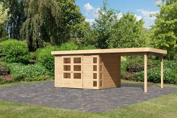 KARIBU Gartenhaus Kerko 5, Naturbelassen, Fichtenholz 19mm, 591,5 X 246 X 210 Cm, Flachdach, Anbau 2,8m 3 KARIBU Gartenhaus Kerko 5, Naturbelassen, Fichtenholz 19mm, 591,5 X 246 X 210 Cm, Flachdach, Anbau 2,8m