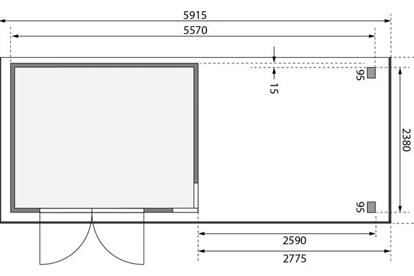 KARIBU Gartenhaus Kerko 5, Naturbelassen, Fichtenholz 19mm, 591,5 X 246 X 210 Cm, Flachdach, Anbau 2,8m 8 KARIBU Gartenhaus Kerko 5, Naturbelassen, Fichtenholz 19mm, 591,5 X 246 X 210 Cm, Flachdach, Anbau 2,8m – Bild 6