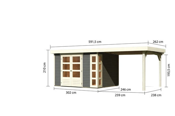 KARIBU Gartenhaus Kerko 5, Terragrau, Fichtenholz 19mm, 591,5 X 246 X 210 Cm, Flachdach, Anbau 2,8m 7 KARIBU Gartenhaus Kerko 5, Terragrau, Fichtenholz 19mm, 591,5 X 246 X 210 Cm, Flachdach, Anbau 2,8m – Bild 5