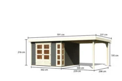 KARIBU Gartenhaus Kerko 6, Terragrau, Fichtenholz 19mm, 334 X 306 X 216 Cm, Flachdach, Anbau 2,8m -Dopple Geschaft 30546 4 05.jpg