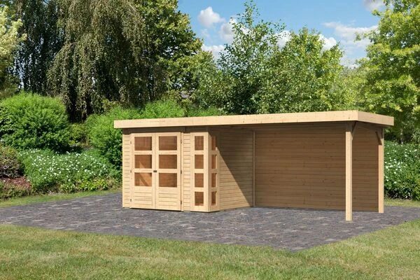 KARIBU Gartenhaus Kerko 3, Naturbelassen, Fichtenholz 19mm, 528,5 X 217 X 211 Cm, Flachdach, Anbau 2,8m Mit Rückwand 3 KARIBU Gartenhaus Kerko 3, Naturbelassen, Fichtenholz 19mm, 528,5 X 217 X 211 Cm, Flachdach, Anbau 2,8m Mit Rückwand