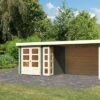 KARIBU Gartenhaus Kerko 3, Terragrau, Fichtenholz 19mm, 528,5 X 217 X 211 Cm, Flachdach, Anbau 2,8m Mit Rückwand
