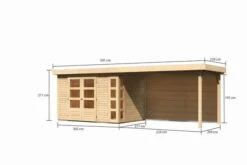 KARIBU Gartenhaus Kerko 4, Naturbelassen, Fichtenholz 19mm, 609 X 217 X 211 Cm, Flachdach, Anbau 2,8m Mit Rückwand -Dopple Geschaft 30547 3 05.jpg