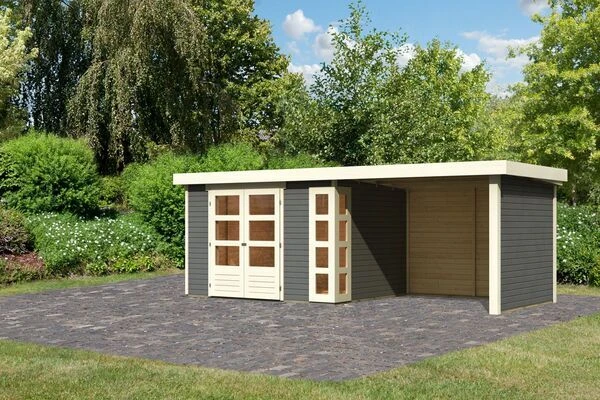 KARIBU Gartenhaus Kerko 5, Terragrau, Fichtenholz 19mm, 591,5 X 246 X 210 Cm, Flachdach, Anbau 2,8m Mit Rück- Und Seitenwand 3 KARIBU Gartenhaus Kerko 5, Terragrau, Fichtenholz 19mm, 591,5 X 246 X 210 Cm, Flachdach, Anbau 2,8m Mit Rück- Und Seitenwand