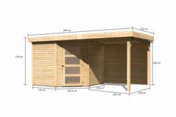KARIBU Gartenhaus Schwandorf 5, Naturbelassen, Fichtenholz 19mm, 493 X 246 X 218 Cm, Flachdach, Anbau 2,4m Mit Rückwand -Dopple Geschaft 30549 3 05.jpg
