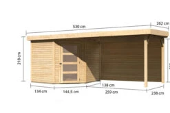 KARIBU Gartenhaus Schwandorf 5, Naturbelassen, Fichtenholz 19mm, 530 X 246 X 218 Cm, Flachdach, Anbau 2,8m Mit Rückwand -Dopple Geschaft 30551 3 05.jpg
