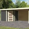 KARIBU Gartenhaus Schwandorf 5, Terragrau, Fichtenholz 19mm, 530 X 246 X 218 Cm, Flachdach, Anbau 2,8m Mit Rückwand