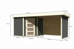 KARIBU Gartenhaus Schwandorf5 , Naturbelassen, Fichtenholz 19mm, 530 X 246 X 218 Cm, Flachdach, Anbau 2,8m Mit Rück- Und Seitenwand -Dopple Geschaft 30552 05.jpg