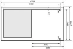 KARIBU Gartenhaus Kandern3 , Terragrau, Fichtenholz 28mm, 522,5 X 244 X 222 Cm, Pultdach, Anbau 2,35m Mit Rückwand -Dopple Geschaft 30555 2 06.jpg