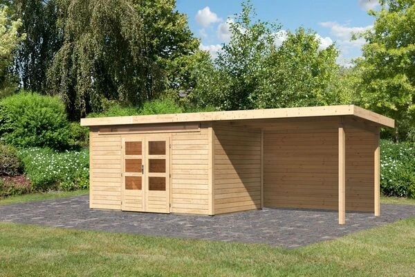 KARIBU Gartenhaus Kandern7 , Naturbelassen, Fichtenholz 28mm, 702 X 244 X 222 Cm, Pultdach, Anbau 3,2m Mit Rückwand 3 KARIBU Gartenhaus Kandern7 , Naturbelassen, Fichtenholz 28mm, 702 X 244 X 222 Cm, Pultdach, Anbau 3,2m Mit Rückwand