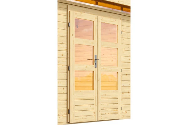 KARIBU Gartenhaus Kandern7 , Naturbelassen, Fichtenholz 28mm, 702 X 244 X 222 Cm, Pultdach, Anbau 3,2m Mit Rückwand 4 KARIBU Gartenhaus Kandern7 , Naturbelassen, Fichtenholz 28mm, 702 X 244 X 222 Cm, Pultdach, Anbau 3,2m Mit Rückwand – Bild 2