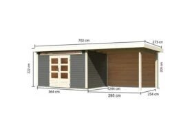 KARIBU Gartenhaus Kandern 7, Terragrau, Fichtenholz 28mm, 702 X 244 X 222 Cm, Pultdach, Anbau 3,2m Mit Rückwand -Dopple Geschaft 30559 4 05.jpg