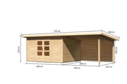 KARIBU Gartenhaus Northeim 4, Naturbelassen, Fichtenholz 40mm, 724 X 309 X 229 Cm, Pultdach, Anbau 3m Mit Rückwand -Dopple Geschaft 30561 3 05.jpg